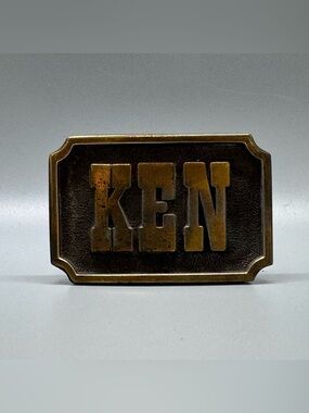 Vintage KOLEACO “KEN” Solid Brass Tone Belt Buckle – Made in USA